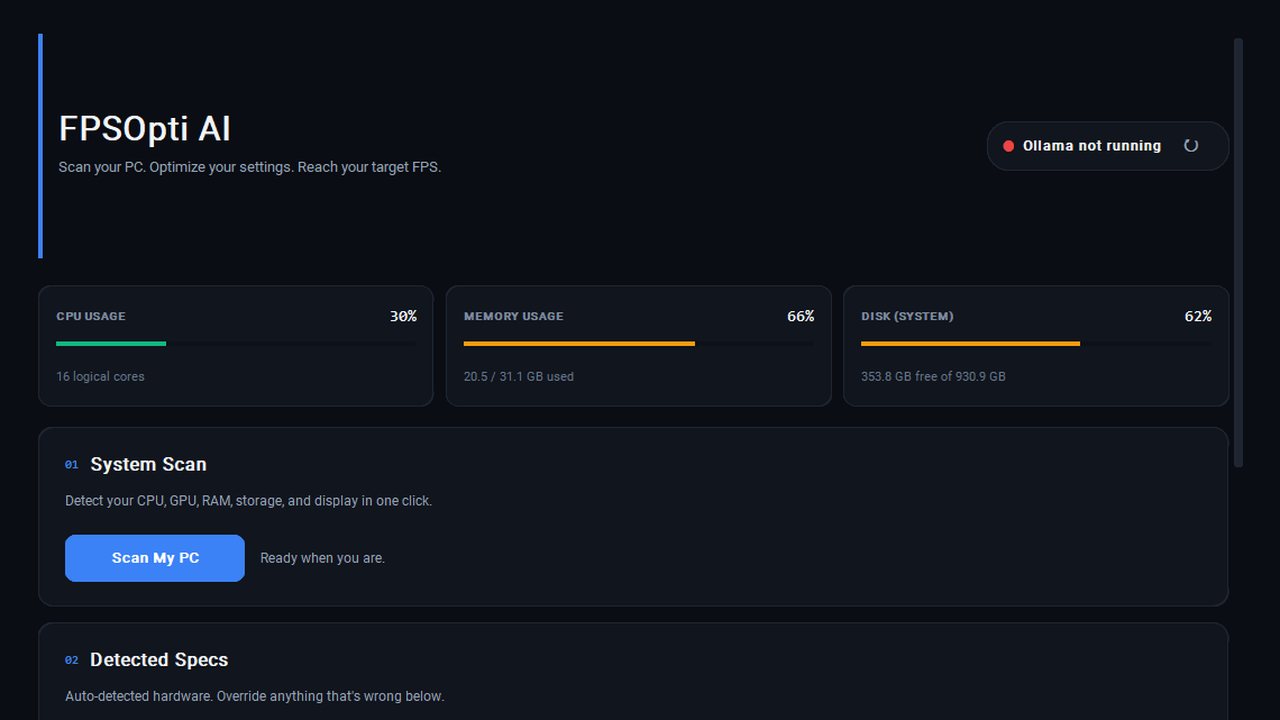 Screenshot of FPSOpti AI